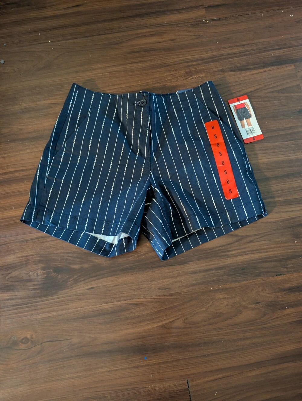 Nautica Navy with White Pinstripe Flat-Front Shorts